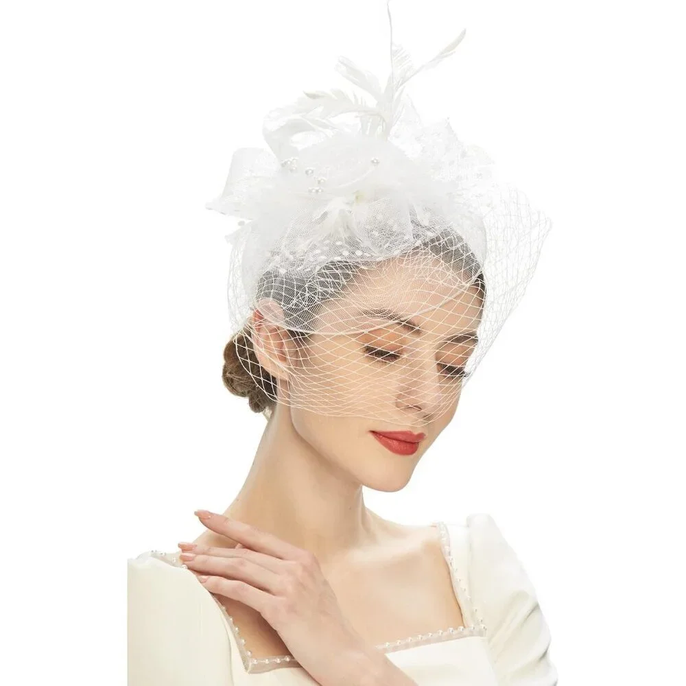 Women Fascinators Kentucky Derby Hat Flower Feather Mesh Clip Tea Party